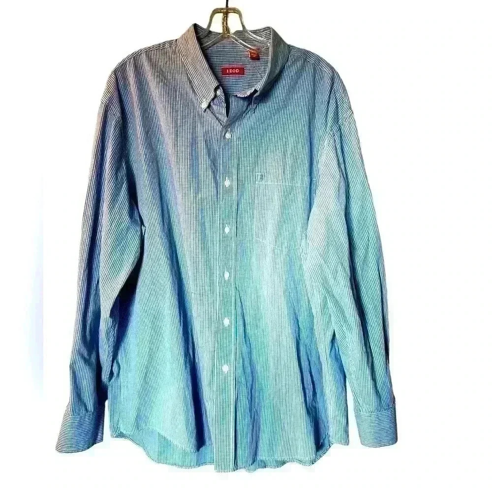 Izod Checked Button Down Casual Dress Shirt Mens Sz XL